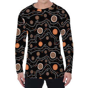 White And Orange Aboriginal Art Print Men's Long Sleeve T-Shirt