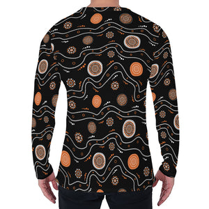 White And Orange Aboriginal Art Print Men's Long Sleeve T-Shirt