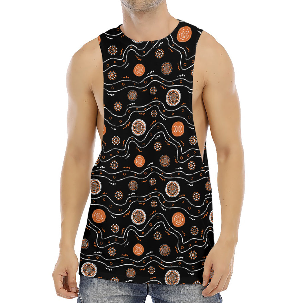 White And Orange Aboriginal Art Print Men's Muscle Tank Top