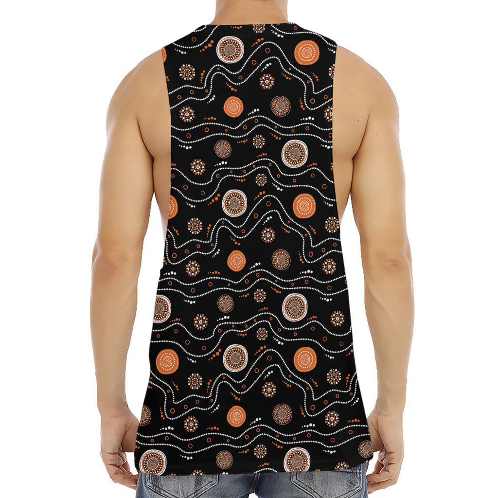White And Orange Aboriginal Art Print Men's Muscle Tank Top