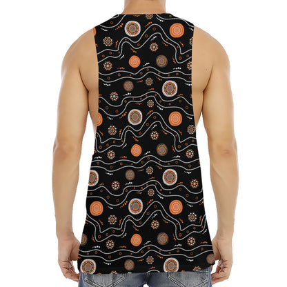 White And Orange Aboriginal Art Print Men's Muscle Tank Top