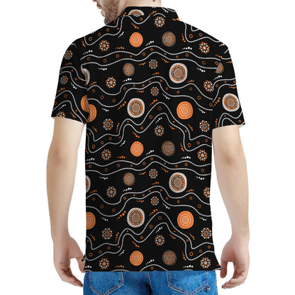 White And Orange Aboriginal Art Print Men's Polo Shirt