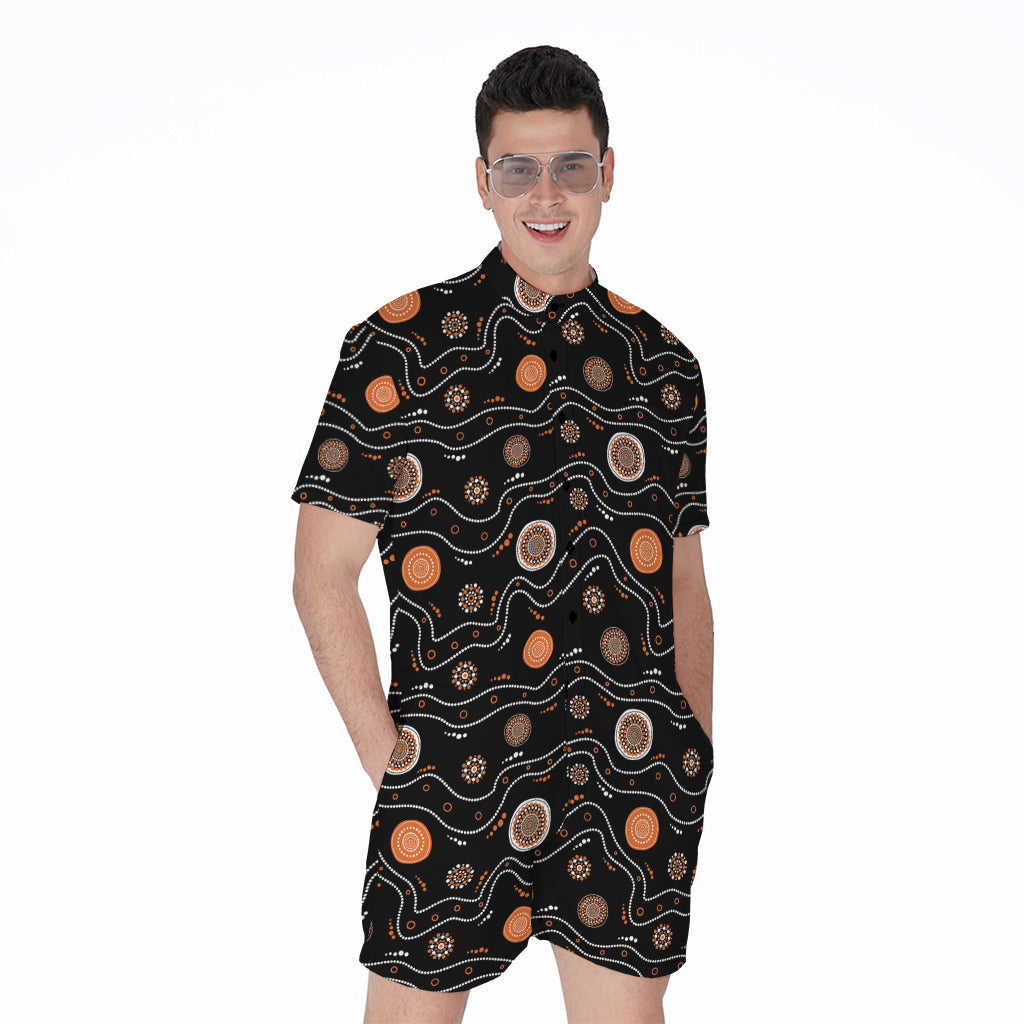 White And Orange Aboriginal Art Print Men's Rompers
