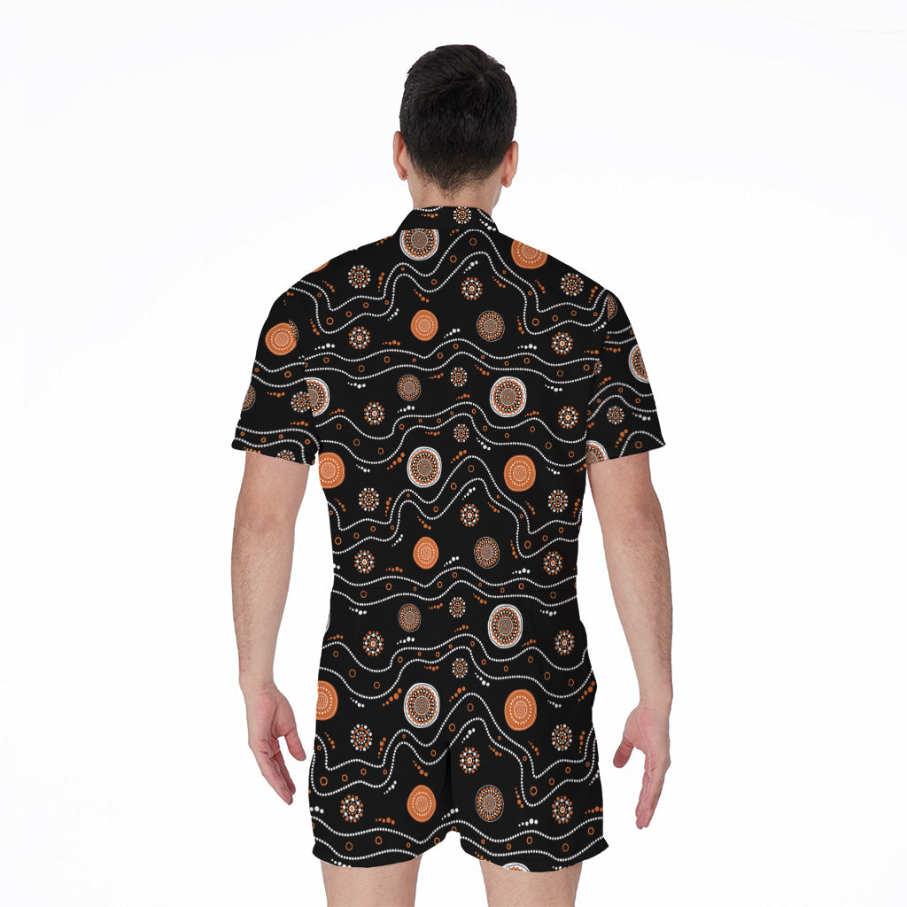 White And Orange Aboriginal Art Print Men's Rompers