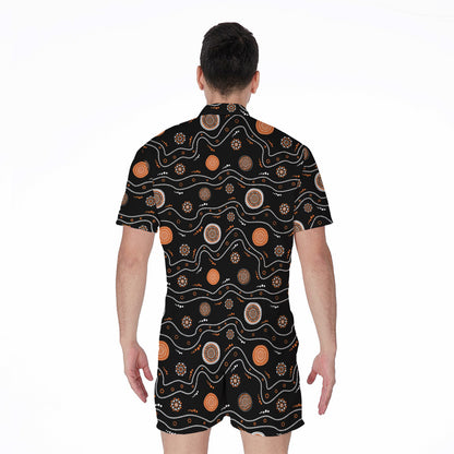 White And Orange Aboriginal Art Print Men's Rompers