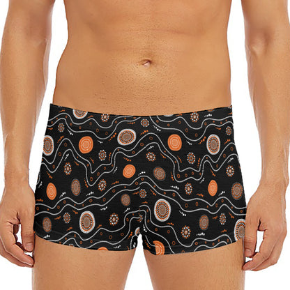 White And Orange Aboriginal Art Print Men's Short Boxer Briefs