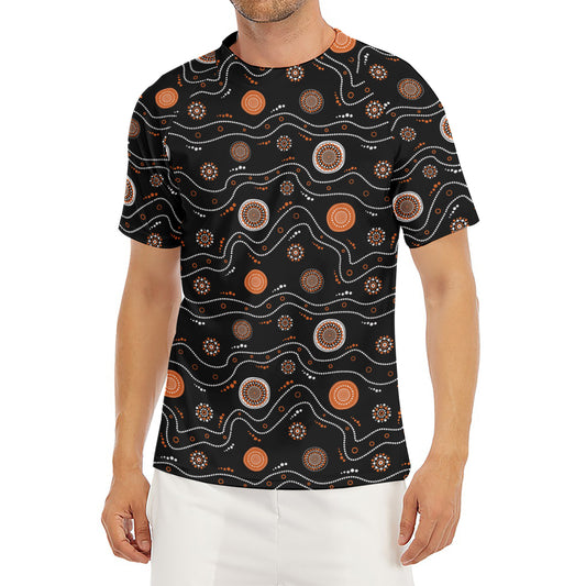 White And Orange Aboriginal Art Print Men's Short Sleeve Rash Guard