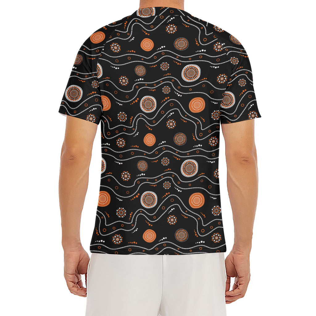 White And Orange Aboriginal Art Print Men's Short Sleeve Rash Guard