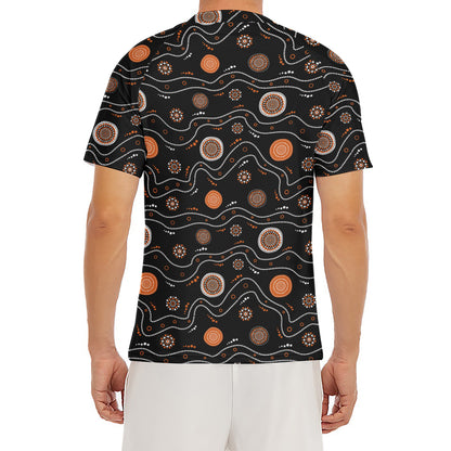 White And Orange Aboriginal Art Print Men's Short Sleeve Rash Guard
