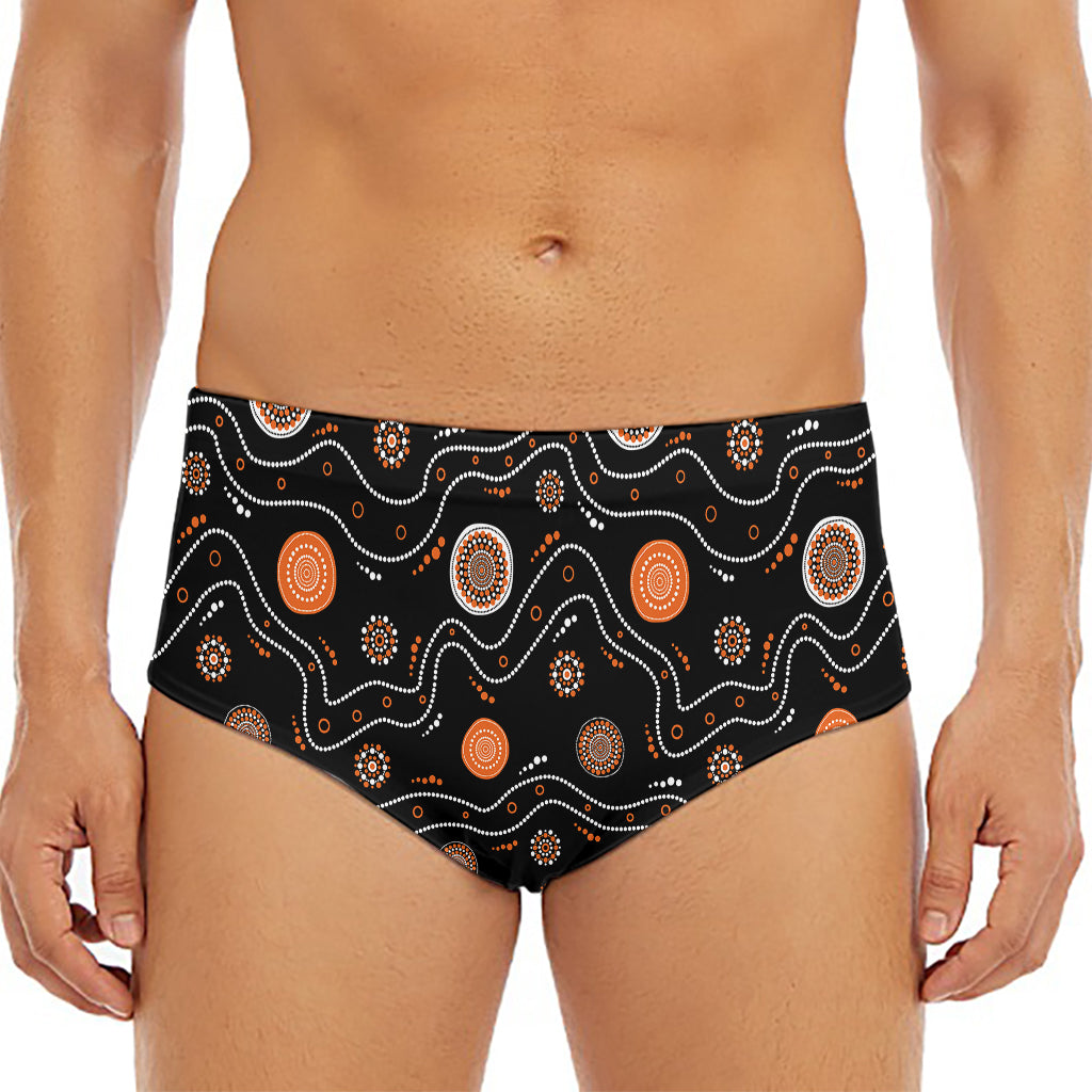 White And Orange Aboriginal Art Print Men's Triangle Swim Briefs
