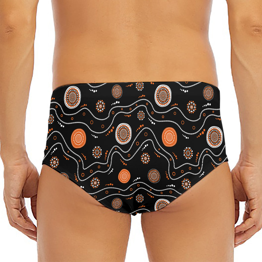 White And Orange Aboriginal Art Print Men's Triangle Swim Briefs