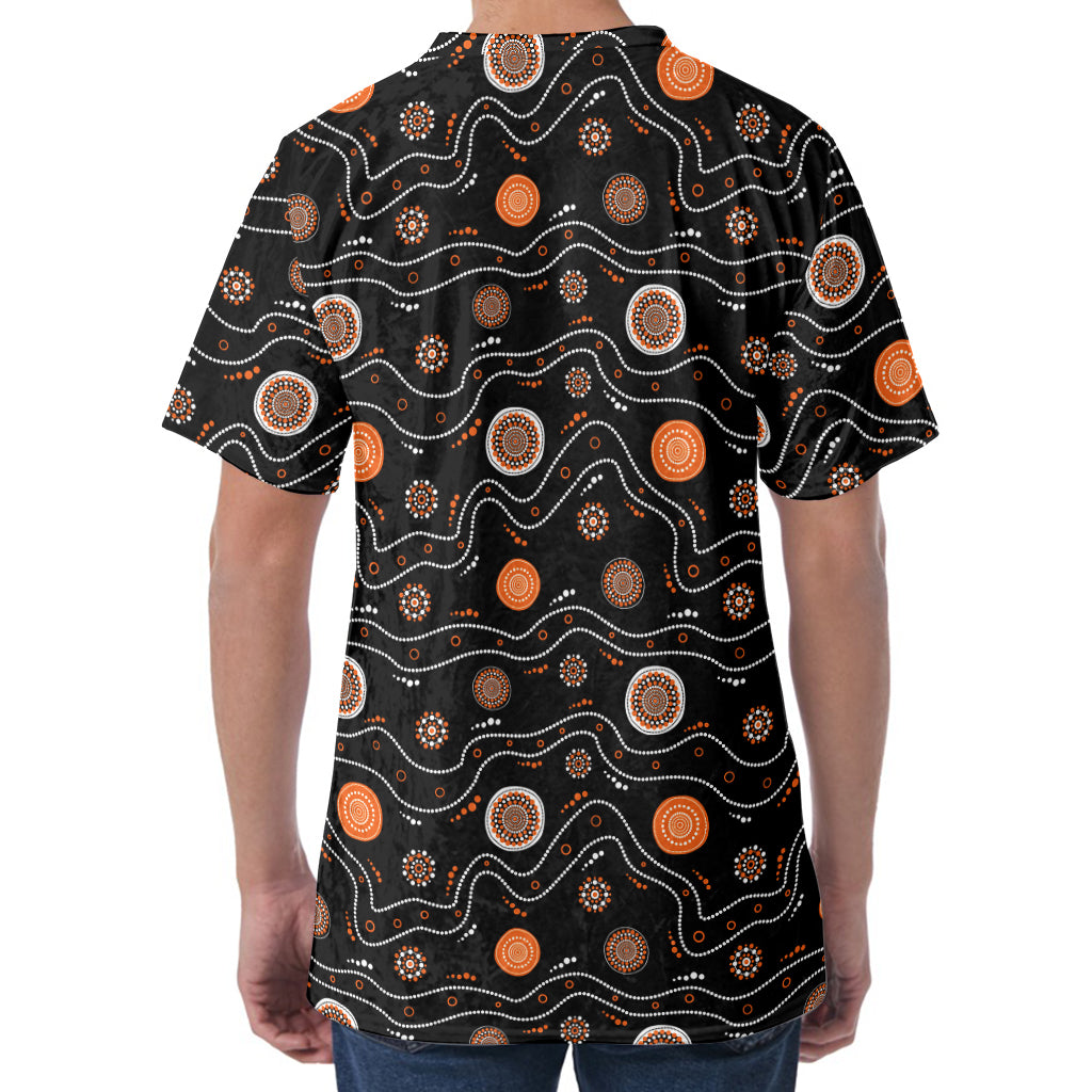 White And Orange Aboriginal Art Print Men's Velvet T-Shirt