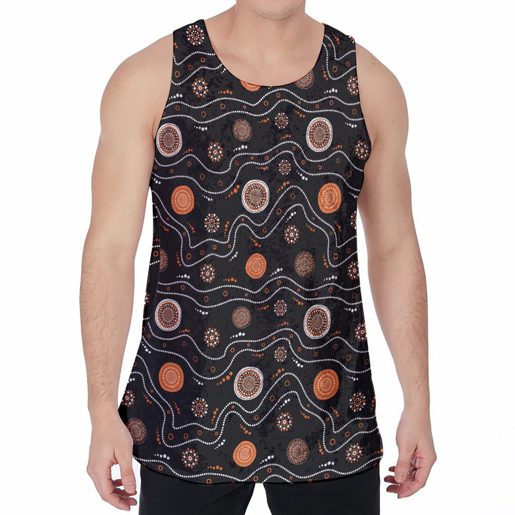 White And Orange Aboriginal Art Print Men's Velvet Tank Top