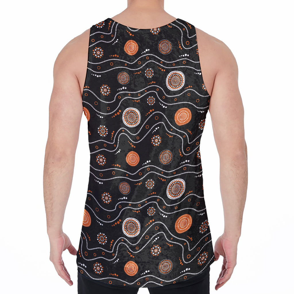 White And Orange Aboriginal Art Print Men's Velvet Tank Top