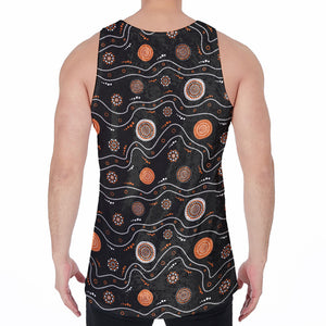 White And Orange Aboriginal Art Print Men's Velvet Tank Top