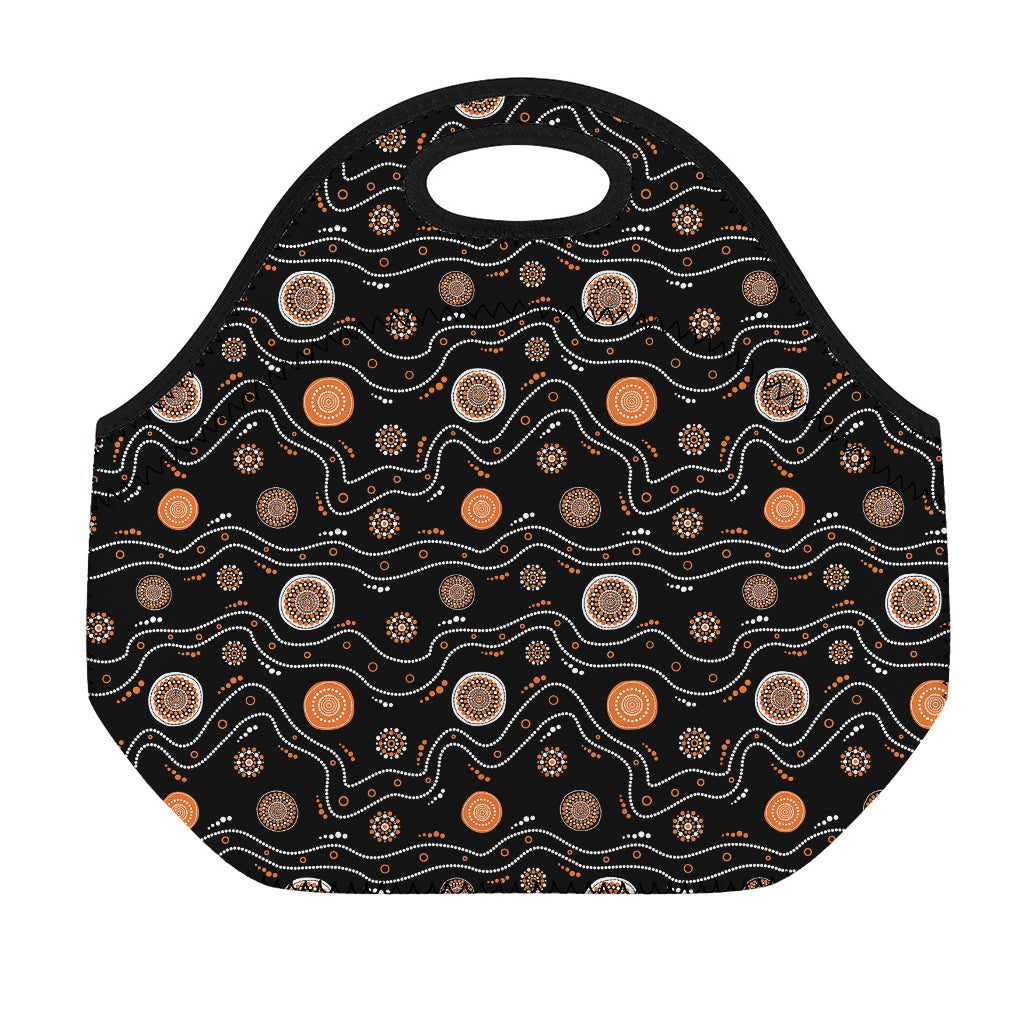 White And Orange Aboriginal Art Print Neoprene Lunch Bag