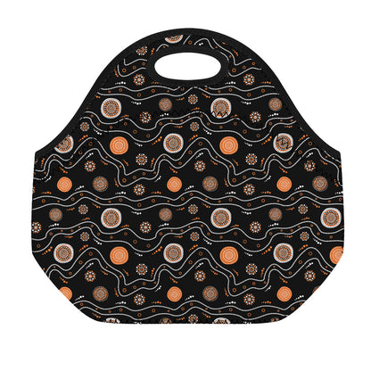 White And Orange Aboriginal Art Print Neoprene Lunch Bag