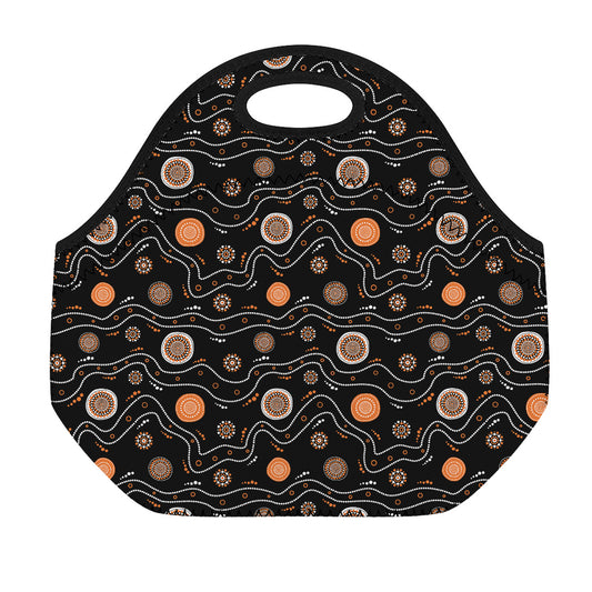 White And Orange Aboriginal Art Print Neoprene Lunch Bag