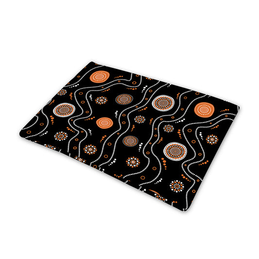 White And Orange Aboriginal Art Print Pet Cooling Mat Cover