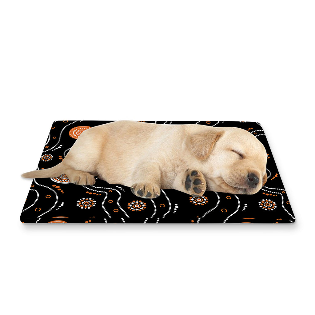 White And Orange Aboriginal Art Print Pet Cooling Mat Cover