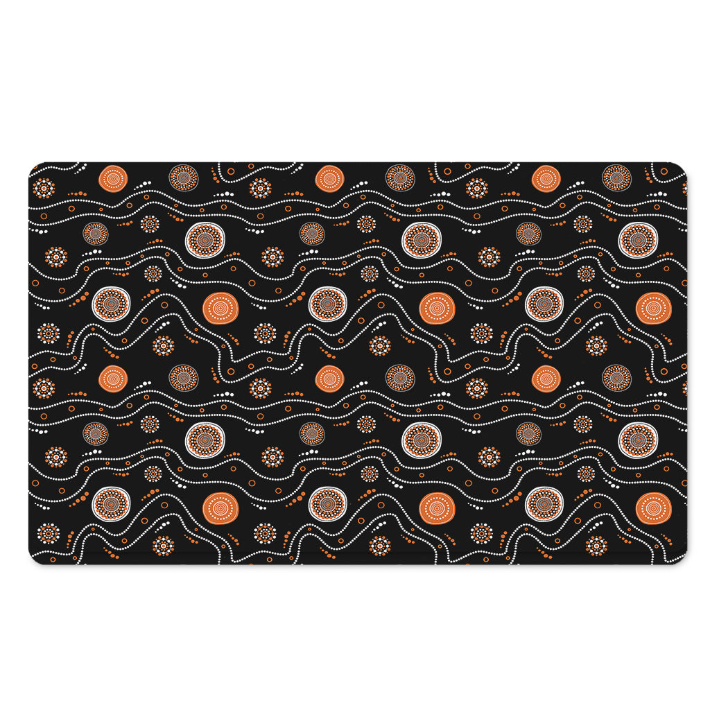 White And Orange Aboriginal Art Print Polyester Doormat