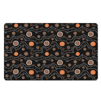 White And Orange Aboriginal Art Print Polyester Doormat