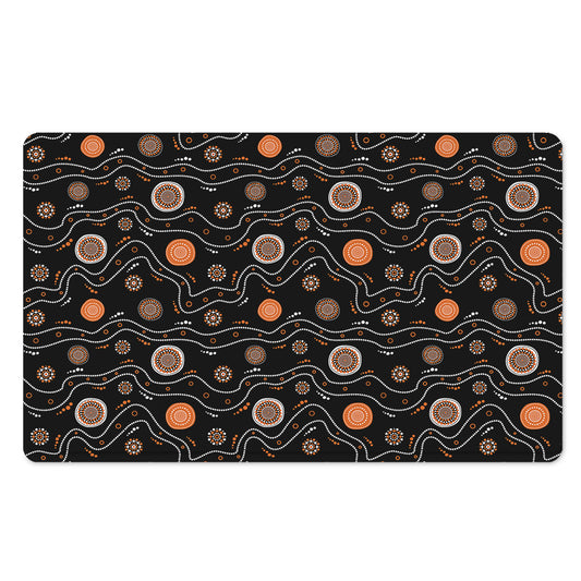 White And Orange Aboriginal Art Print Polyester Doormat