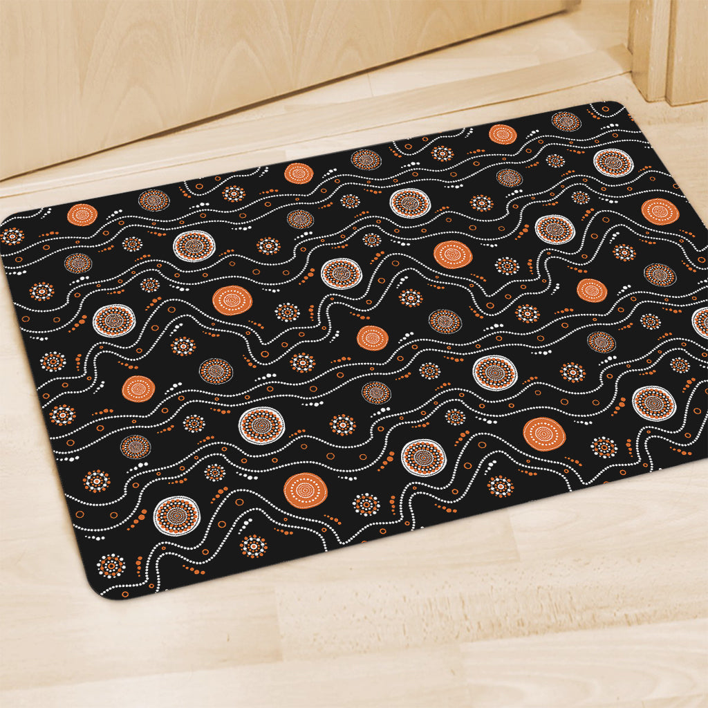 White And Orange Aboriginal Art Print Polyester Doormat