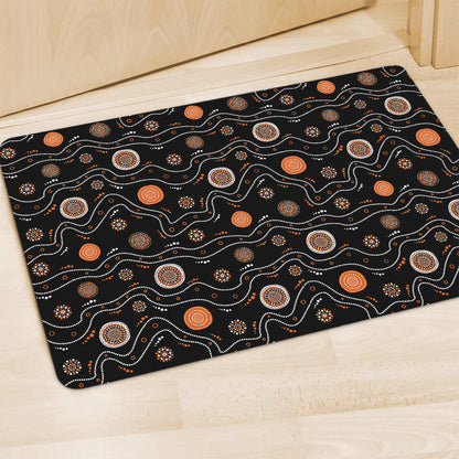 White And Orange Aboriginal Art Print Polyester Doormat