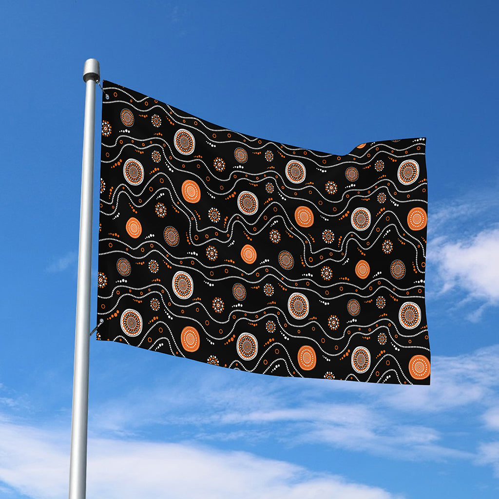 White And Orange Aboriginal Art Print Polyester Flag