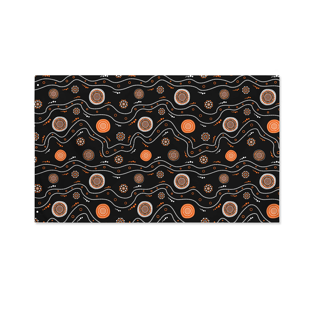White And Orange Aboriginal Art Print Polyester Flag