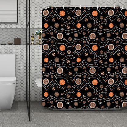 White And Orange Aboriginal Art Print Polyester Shower Curtain