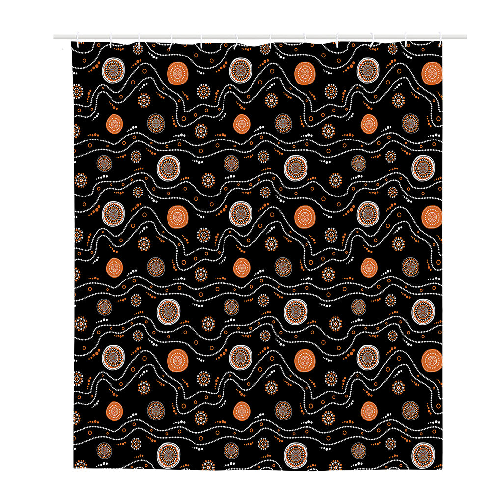 White And Orange Aboriginal Art Print Polyester Shower Curtain