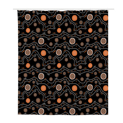 White And Orange Aboriginal Art Print Polyester Shower Curtain