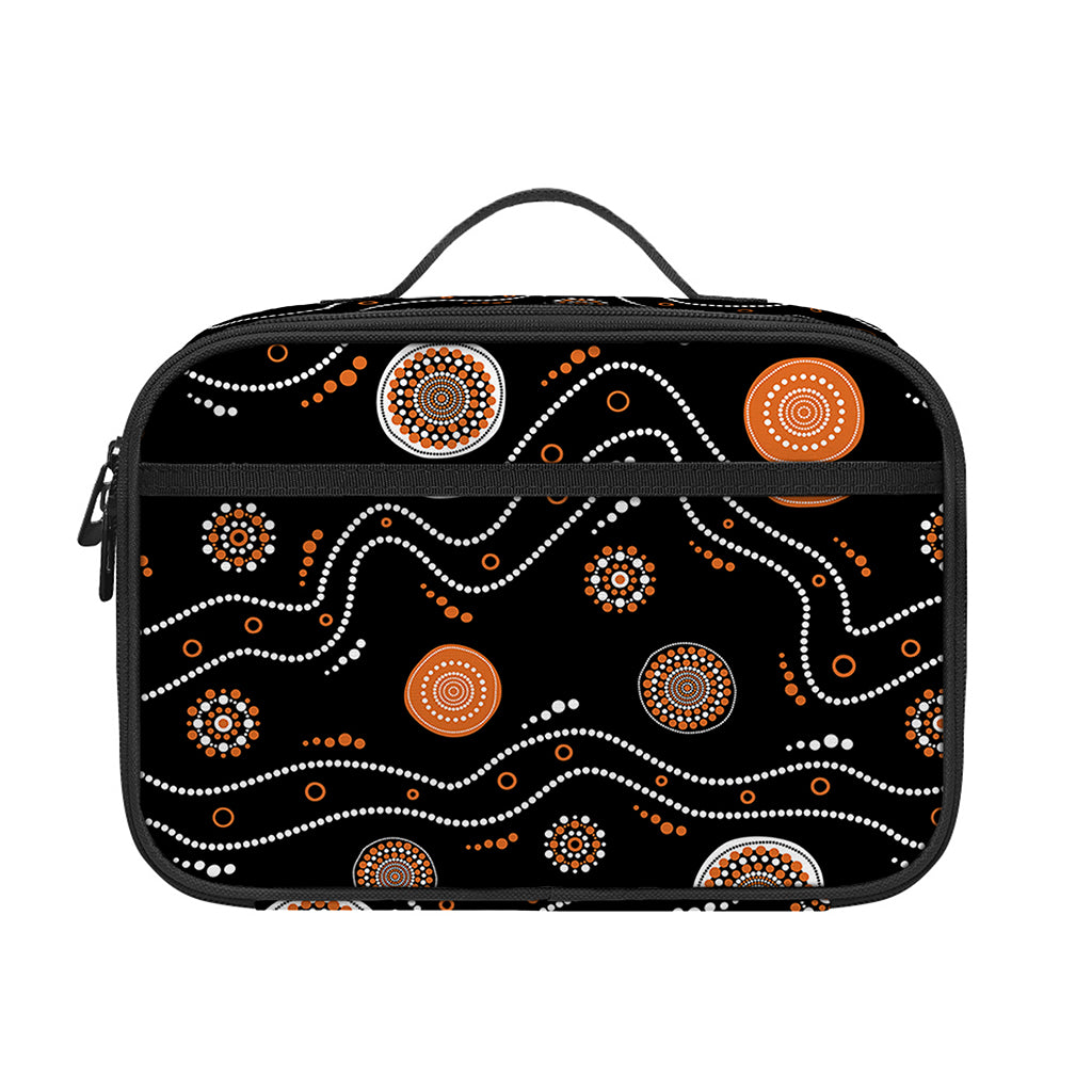 White And Orange Aboriginal Art Print Portable Lunch Bag