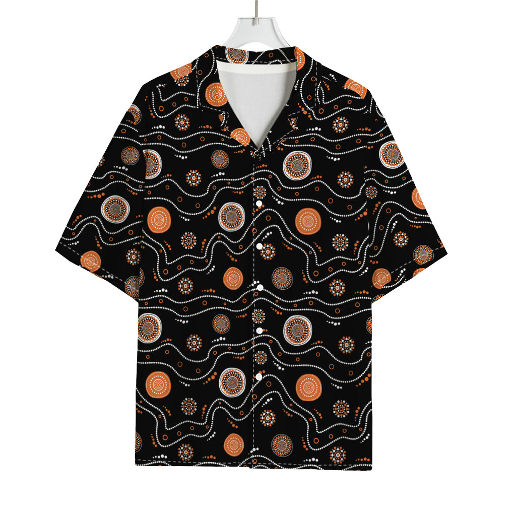 White And Orange Aboriginal Art Print Rayon Hawaiian Shirt