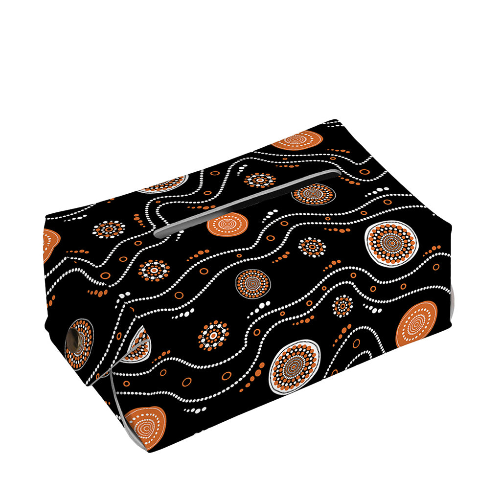 White And Orange Aboriginal Art Print Rectangle Tissue Box Cover
