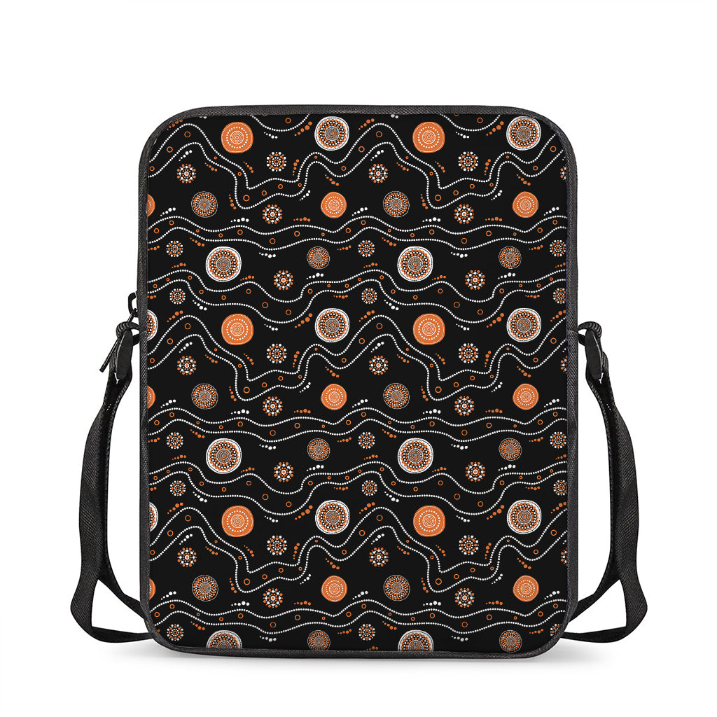 White And Orange Aboriginal Art Print Rectangular Crossbody Bag