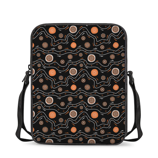 White And Orange Aboriginal Art Print Rectangular Crossbody Bag