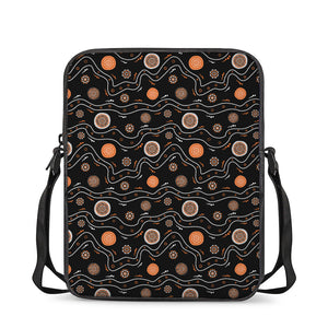 White And Orange Aboriginal Art Print Rectangular Crossbody Bag