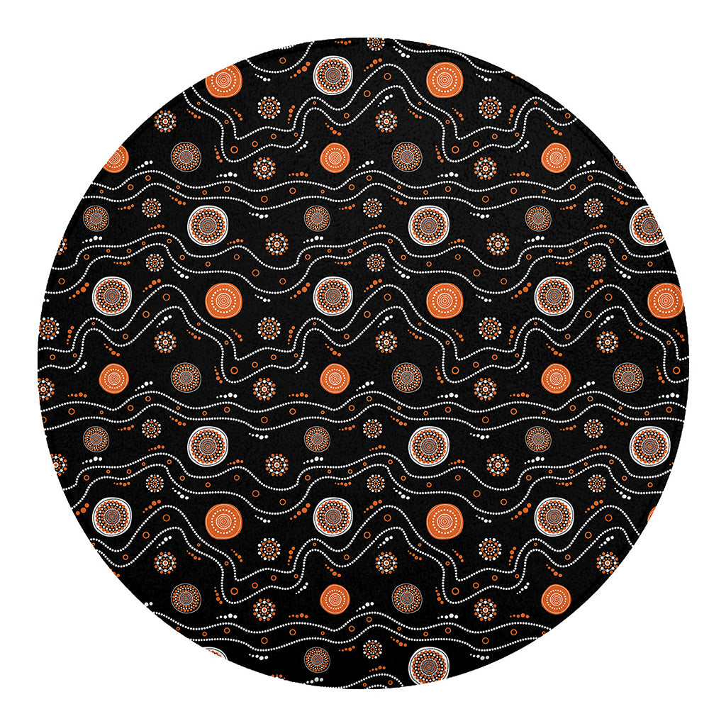 White And Orange Aboriginal Art Print Round Blanket