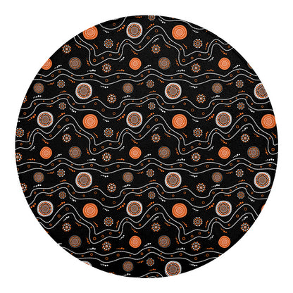 White And Orange Aboriginal Art Print Round Blanket
