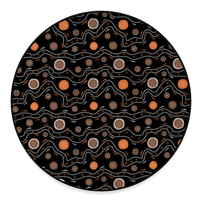 White And Orange Aboriginal Art Print Round Floor Mat