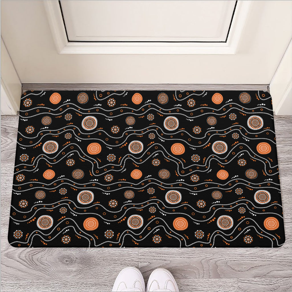 White And Orange Aboriginal Art Print Rubber Doormat