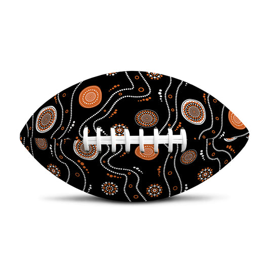 White And Orange Aboriginal Art Print Rugby Ball