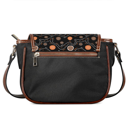 White And Orange Aboriginal Art Print Saddle Bag