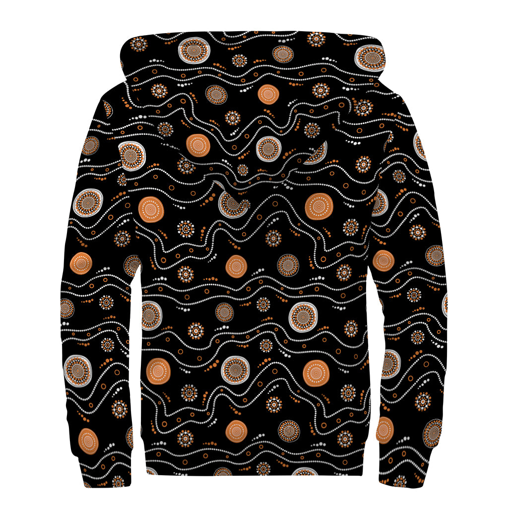 White And Orange Aboriginal Art Print Sherpa Lined Zip Up Hoodie
