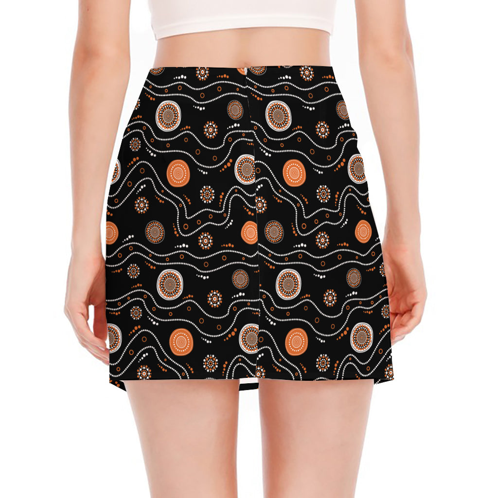 White And Orange Aboriginal Art Print Side Slit Mini Skirt