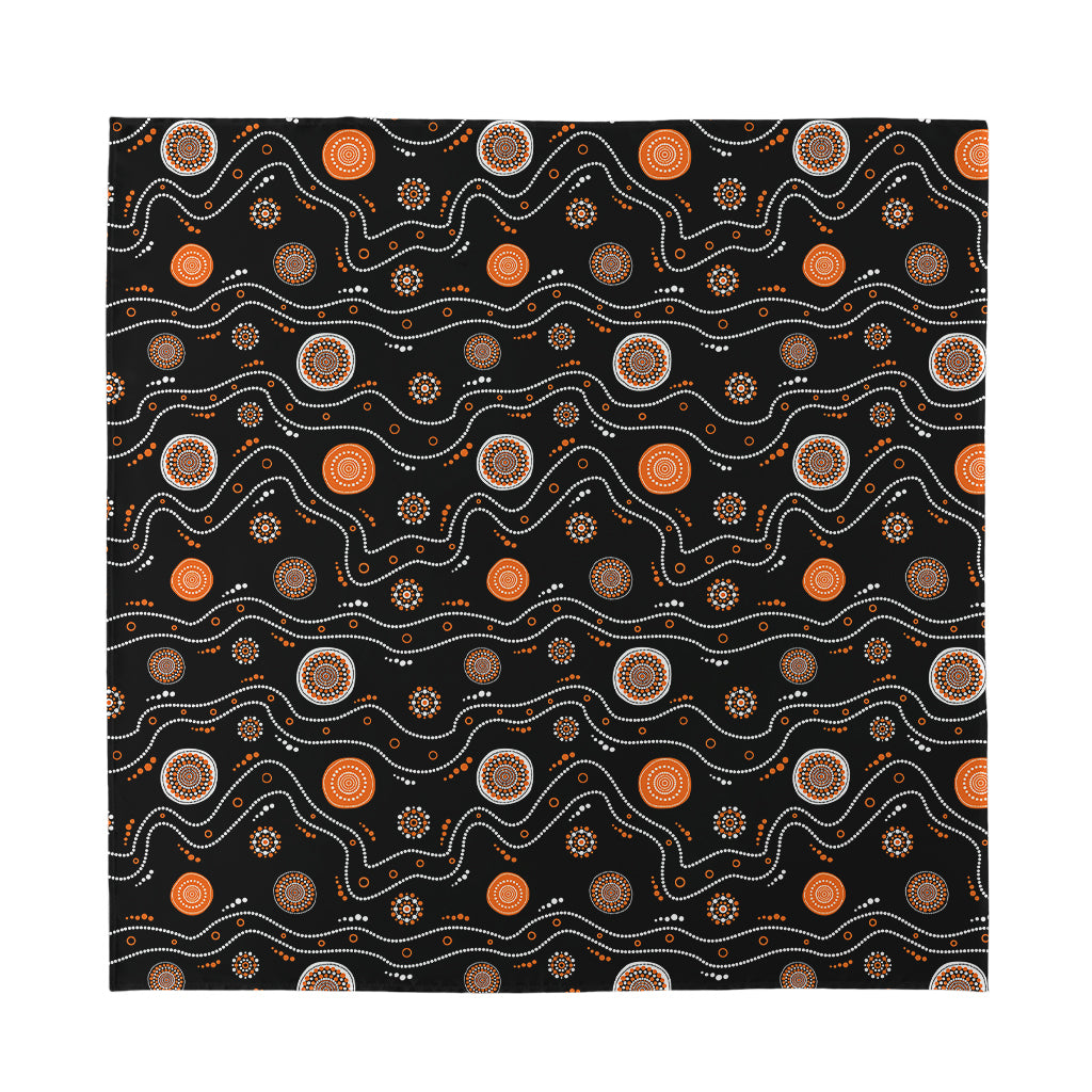 White And Orange Aboriginal Art Print Silk Bandana