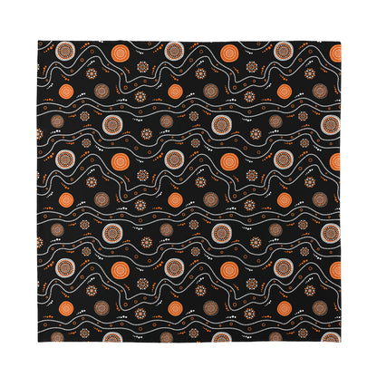 White And Orange Aboriginal Art Print Silk Bandana